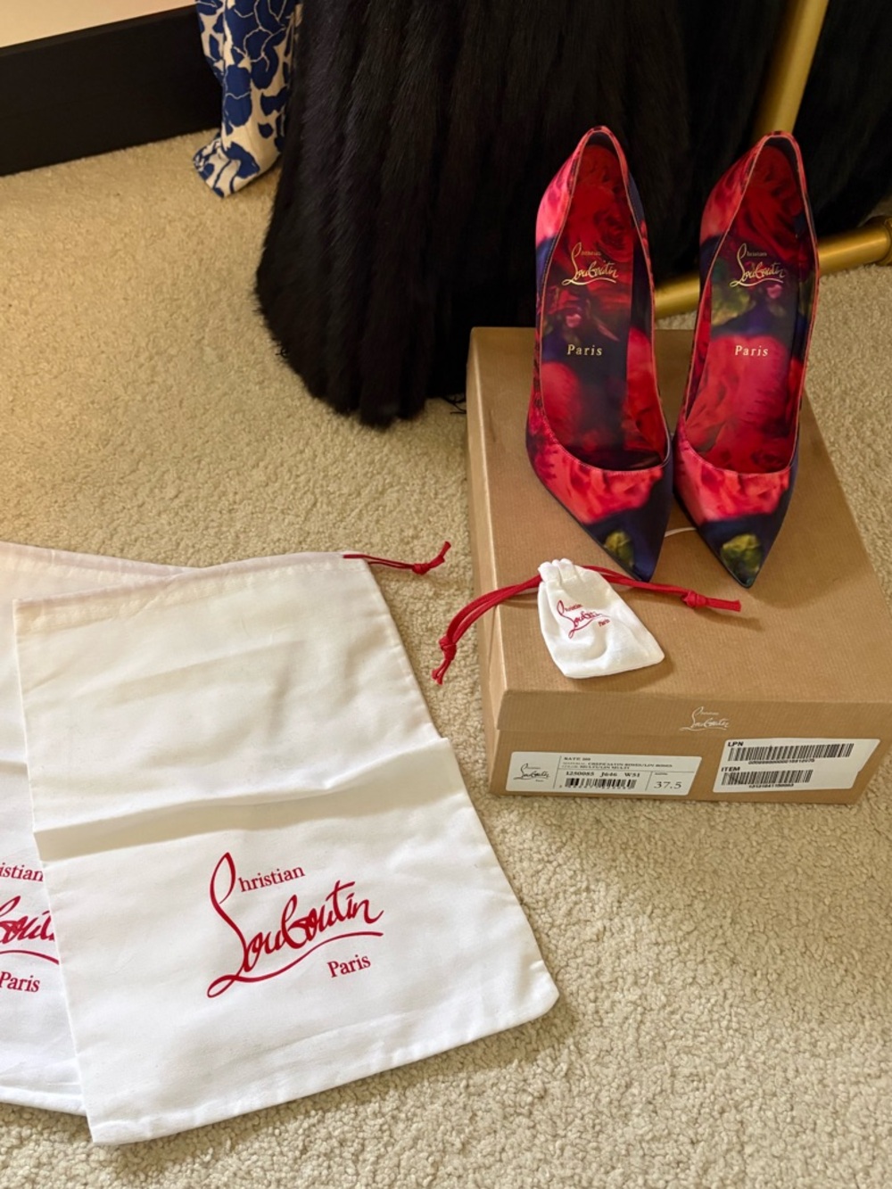 Christian Louboutin Multi/Red Satin Floral Kate 100 Pumps